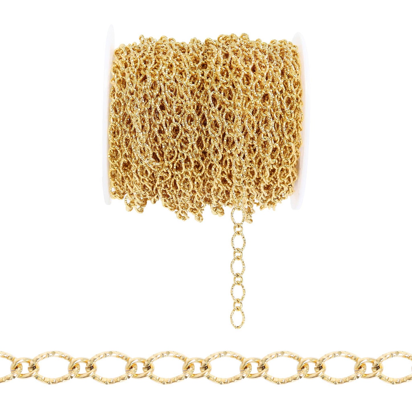 WJW - 18K Gold PVD Stainless Steel Hammered Oval Chain - By The Foot / SPL1032: Gold