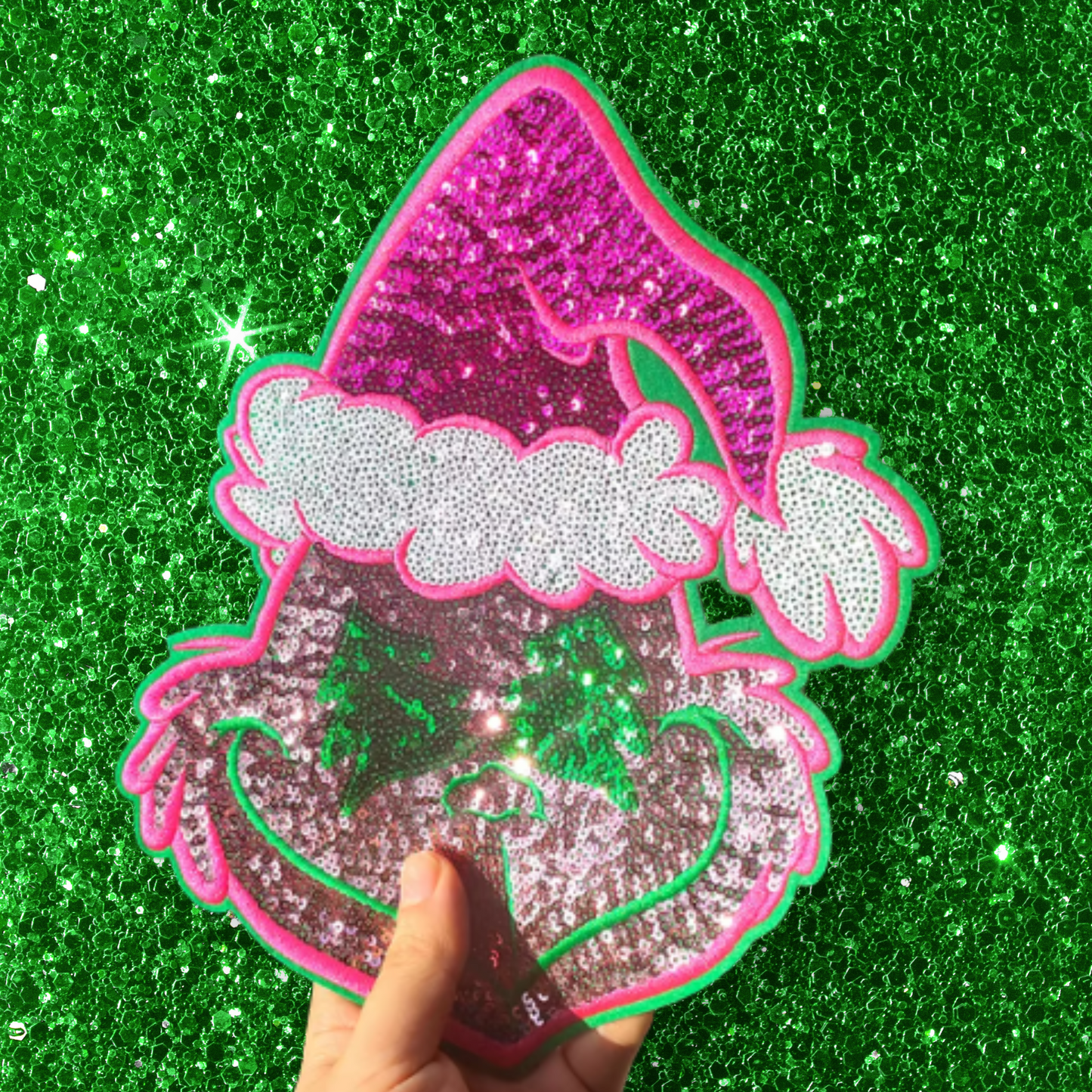 Hot Pink Green Monster Sequin Patch
