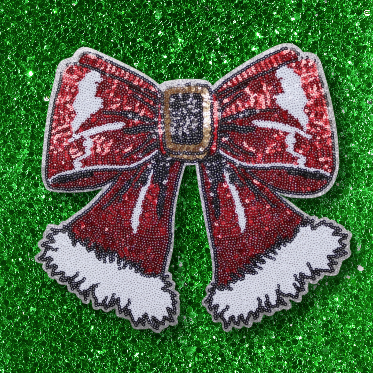 Red Santa bow patch with sequin details heat press sequin bow large patch