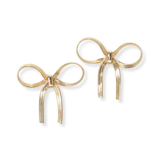 SOPHIA WHOLESALE - Ribbon bow Stud Snake Chain Stud Earring: Gold / ONE SIZE