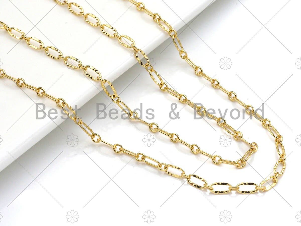 BestBeads&Beyond - 4mm Gold Flat Oval Linked Chain by Yard, Dainty  Delicate Oval Link Chain, Gold Plated Brass Chain, Wholesale Chain, sku#LK124: Gold / 1 yard (3 feet)