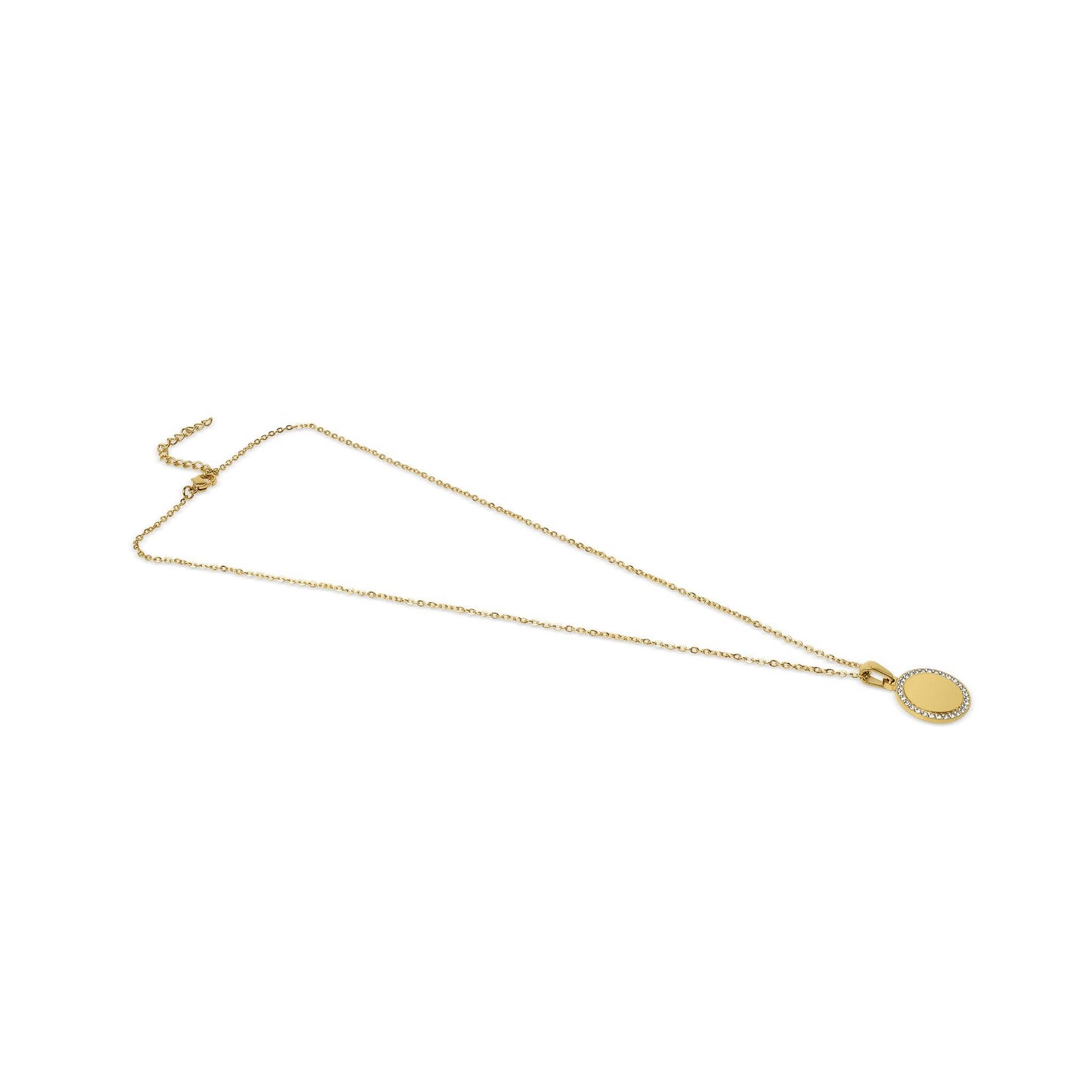 WJW - 18K PVD Coated Stainless Steel Round Pendant Necklace with CZ Accents: Gold