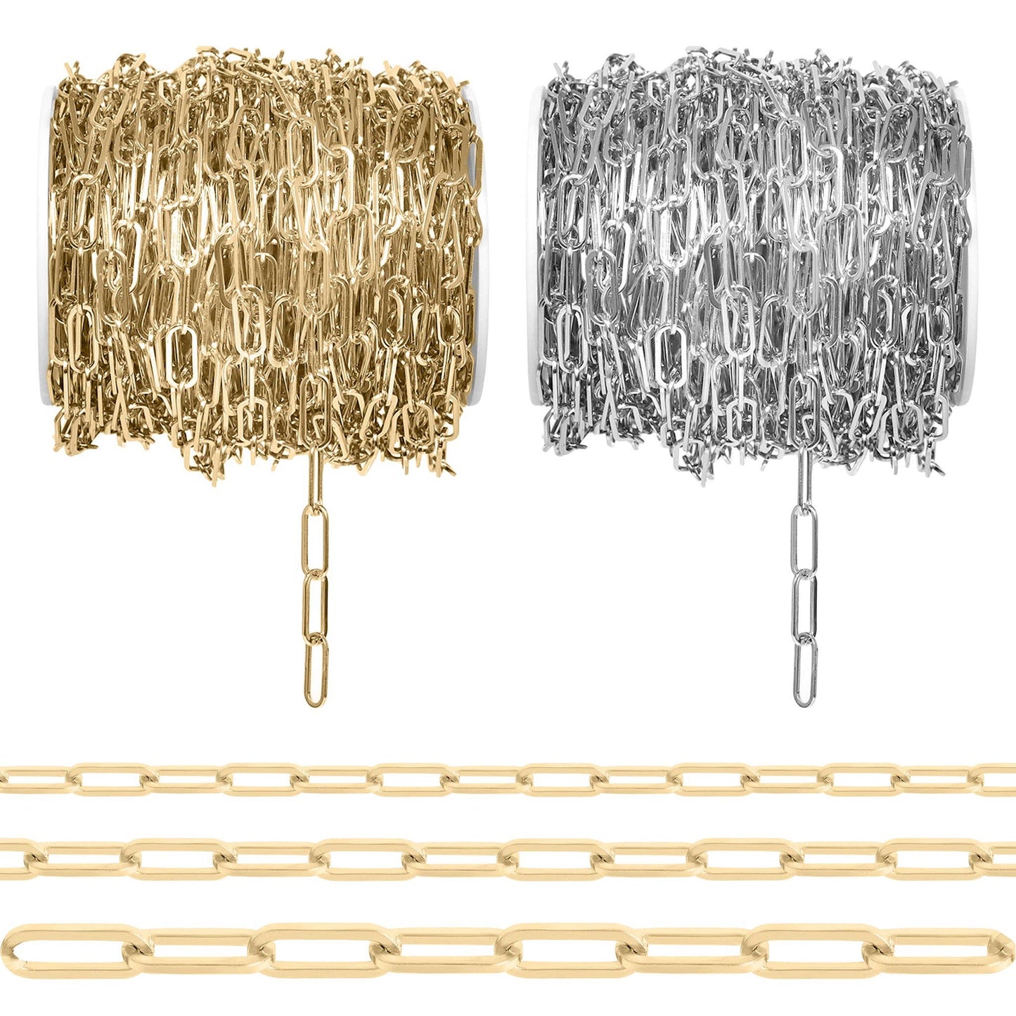 WJW - 18K Gold PVD Stainless Steel Paperclip Chain - By The Foot: Stainless / 2.5mm