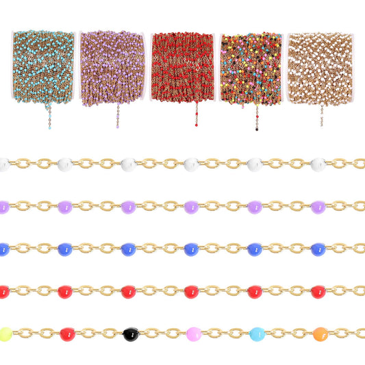WJW - 18K Gold PVD Stainless Steel Beaded Chain - By The Foot / SPL1015: White