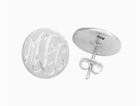 Monogrammed Silver Earrings
