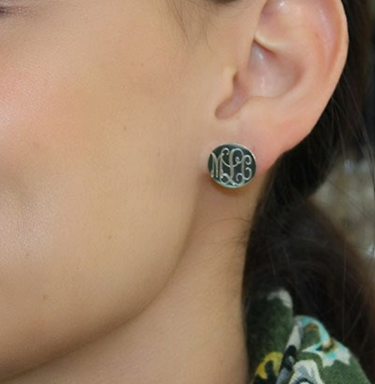 Monogrammed Silver Earrings