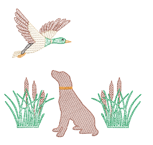 Flying Duck and Dog Hunting Embroidery